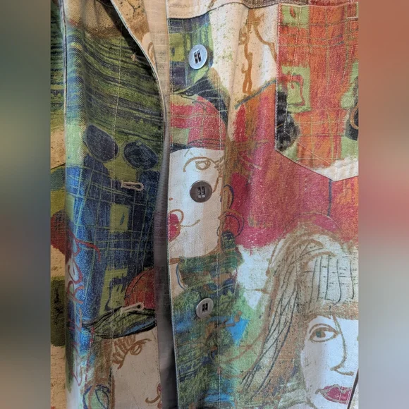 VTG 90s Chico's Utility Graffiti Cotton Jacket - Picture 6 of 14